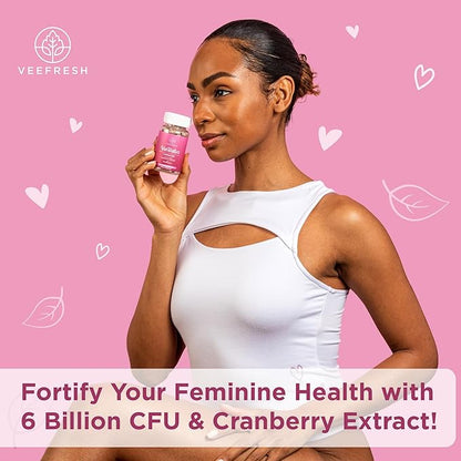 VeeFresh VeeBiotics Cranberry Probiotics for Women - 60 Capsules Women's Probiotics with Prebiotics & Cranberry Extract for pH Balance & Odor Control, Promotes Healthy Vaginal Flora & Overall Wellness