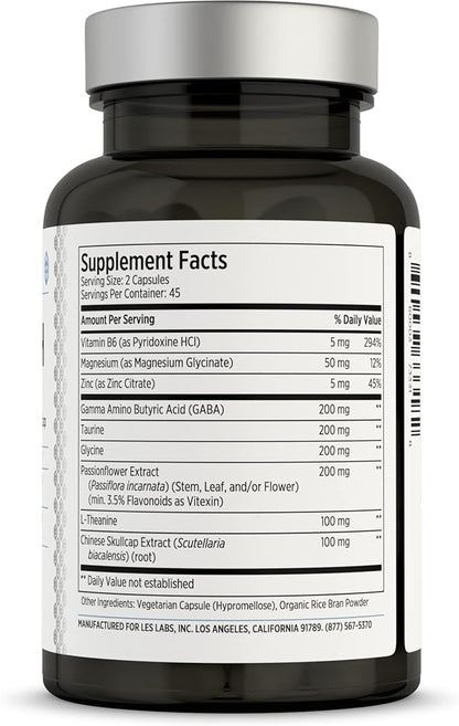 LES Labs GABA Health – Calm Mind & Relaxation, Stress Relief, Neurotransmitter Support & Deep Sleep – GABA, Taurine, Passionflower, Skullcap, L-Theanine & Magnesium – Non-GMO Supplement – 90 Capsules
