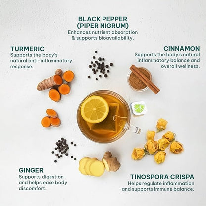 Anti Inflammatory Tea – Black Pepper Turmeric Ginger Cinnamon Tea Bags for Joint Support, Digestion & Immune Wellness, 100% Organic & No Sugar, No Caffeine Natural Anti Inflammatory Herbal Tea 120 Bags