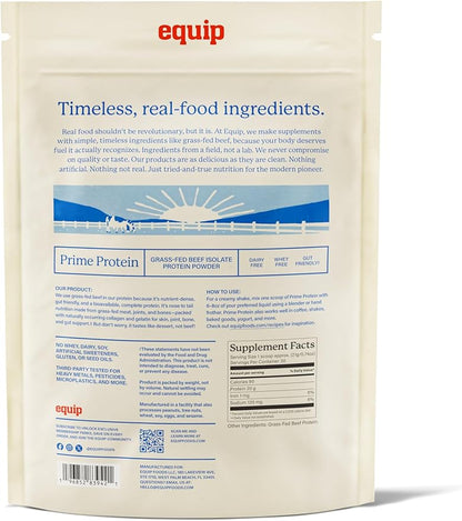 Equip Foods Prime Protein Powder | Clean, Grass Fed Beef Protein Powder | Carnivore Protein Isolate | Paleo, Keto Friendly | Gluten & Dairy Free | Helps Build & Repair Tissue | 30 Servings, Unflavored