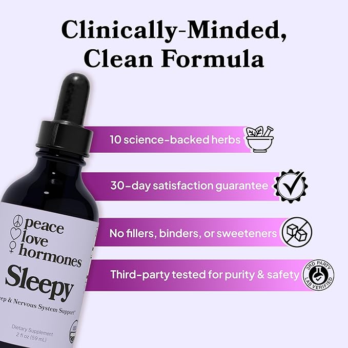 peace. love. hormones. Sleepy Natural Sleep Aid & Nervous System Support – Herbal Supplement – Helps Ease Occasional Bloating - Supports Skin Clarity– Non-Drowsy Herbal Formula