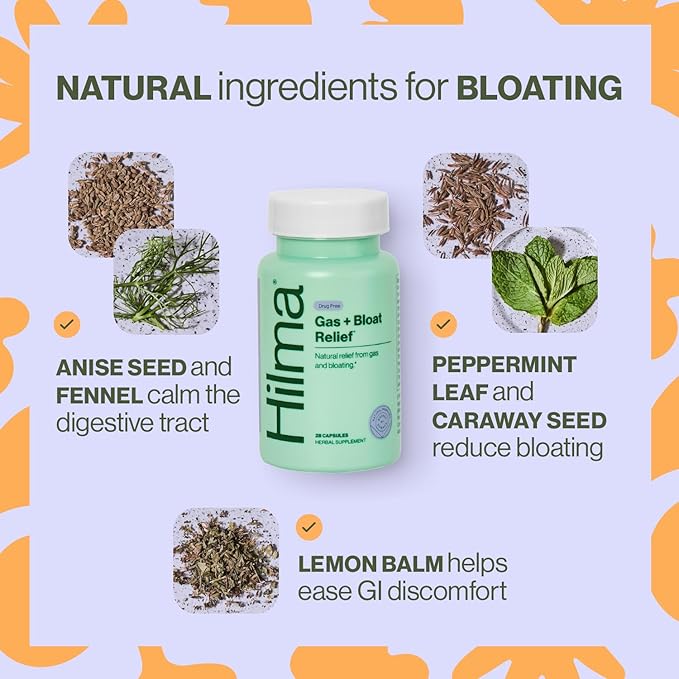 Hilma Daily Movement Duo for Constipation & Bloating Relief for Women, Gas Plus Bloat Relief (50 Vegan Capsules) w/Lemon & Peppermint, Gentle Bowel Movement (46 Vegan Capsules) w/Magnesium & Ginger