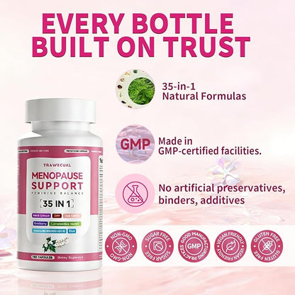 Menopause Supplements For Women, 400mg Black Cohosh & 200mg DIM for Hot Flashes, Night Sweats Relief & Hormone Balance, 35-in-1 with Probiotics, Ashwagandha & Red Clover, 100 Capsules/50-Day Supply