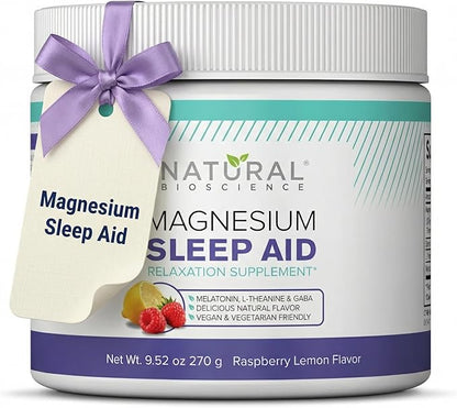 Magnesium Sleep Night Time Powder - Magnesium Citrate, Magnesium Glycinate with Melatonin, L-Theanine and GABA Sleep Aid, Natural Sleep Supplement, Vegan, Gluten-Free, Raspberry Lemon Flavor