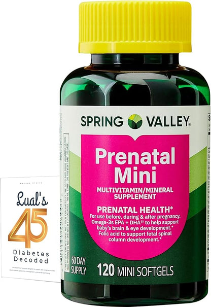 Spring Valley Mini Prenatal Vitamins for Women Softgels. Prenatal Care with DHA for Expectant Mothers. Mini Prenatal Vitamins for Women 240 Soft Gels Bundle with 45 Diabetes Decoded