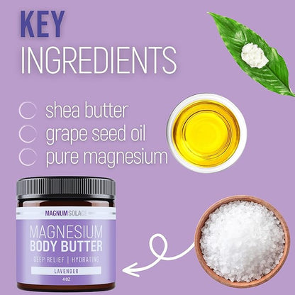 Magnum Solace Magnesium Body Butter - Nighttime Magnesium Cream - Lightly Scented (Lavender)