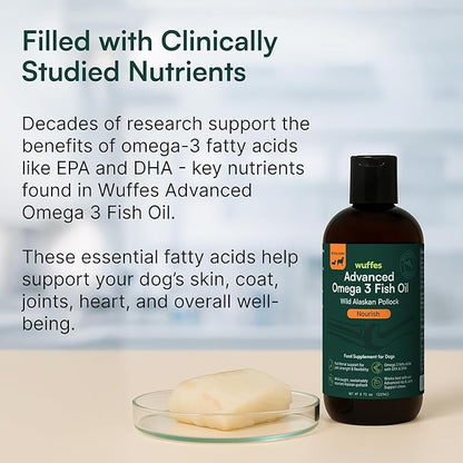 Wuffes Advanced Omega 3 Fish Oil for Dogs, Natural EPA & DHA Fatty Acids, Supports Healthy Skin and Coat, Joint Nutrition, Digestion & Immune System - 100% Pure Wild Alaskan Fish Oil, 16 Oz