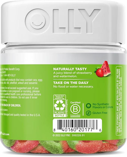 OLLY Fiber Gummy Rings, 5g Prebiotic Fiber, FOS (Fructo-oligosaccharides), Digestive Support, Berry Melon 50ct (Pack of 2)