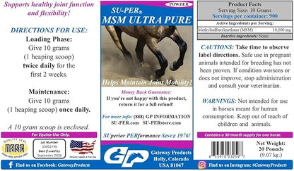 SU-PER MSM Ultra Pure Horse Joint Supplement - Helps Maintain Joint Mobility and Flexibility - 20 Pound, 30 Month Supply