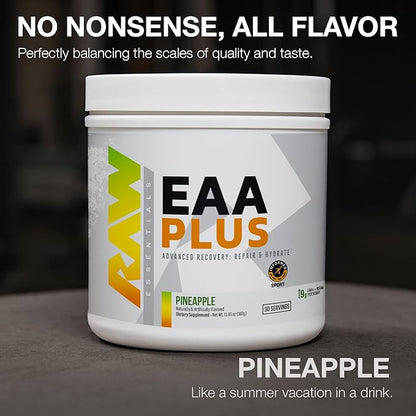 RAW EAA Plus, Amino Acids Powder, Pineapple (30 Servings) - Pre Workout Amino Energy Powder for Advanced Endurance, Recovery & Lean Muscle Growth - BCAA Amino Acids Supplement for Men & Women