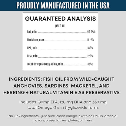 Omega 3 Fish Oil for Cats from Wild Caught Fish - Promotes Healthy Skin, Shiny Coat, & Strong Joints - Minimizes Cat Dandruff - 4 oz Approx. 157 Servings - Human-Grade Clean Ingredients