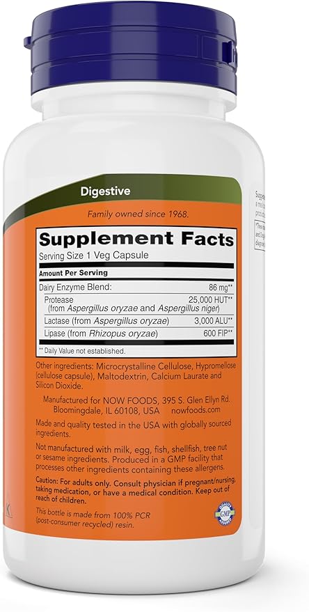 Now Dairy Digest Complete, 180 Veg Capsules, Lactose Digestion Support*, Dairy Tolerance Enzymes*