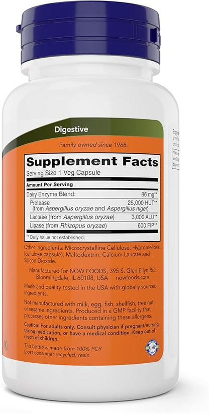 Now Dairy Digest Complete, 180 Veg Capsules, Lactose Digestion Support*, Dairy Tolerance Enzymes*