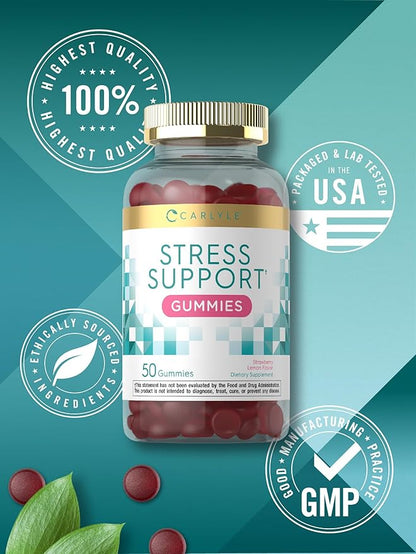 Carlyle Stress Support Supplement Gummies | 50 Count | for Women and Men | with GABA and L-Theanine | Strawberry Lemon Flavor | Non-GMO & Gluten Free