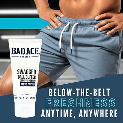 BAD ACE Swagger Ball Buffer | Rinse-Free Hygiene Cleanser & Men's Intimate Wash | Ball & Groin Wash for Men | Below-the-Belt Intimate Wash for Male, Odor & Sweat Control, 2.7 oz