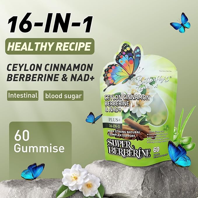 BUTTERFLY'S TEAR Berberine Supplement Gummies – Support Healthy Metabolism with Ceylon Cinnamon, Turmeric, Green Tea, Vegan, Non-GMO, Gluten-Free - Green Grape Flavor (2 Pack 120 Chew)