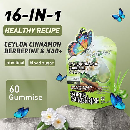 BUTTERFLY'S TEAR Berberine Supplement Gummies – Support Healthy Metabolism with Ceylon Cinnamon, Turmeric, Green Tea, Vegan, Non-GMO, Gluten-Free - Green Grape Flavor (2 Pack 120 Chew)