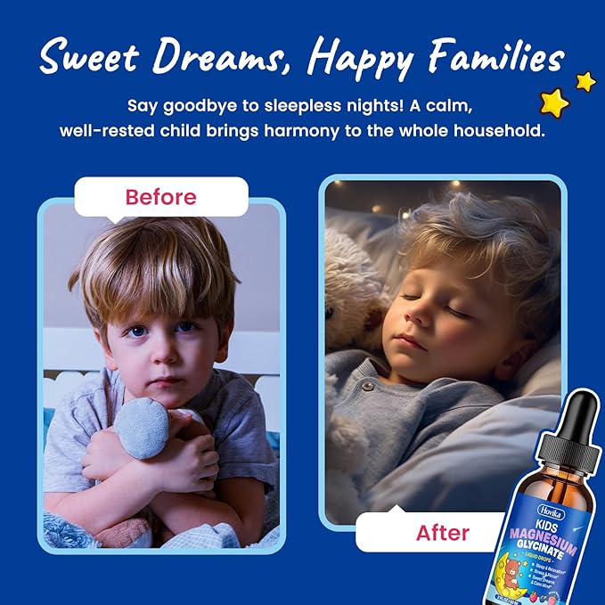 Magnesium Glycinate for Kids - Magnesium Glycinate Liquid Drops with L-Theanine Omega-3, Vitamin B6, D3, Zinc - Support Sleep, Relaxation, Calm & Focus - 2 Fl Oz, Mixed Berry Flavor