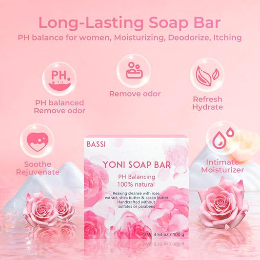 Yoni Soap Bars & Natural Yoni Oil Set, Natural Yoni Oil Vaginal Wash for Women Feminine Wash Vaginial Deodorants pH Balance, Eliminates Odor, Feminine Oil 30ml/1 oz, 2Pcs 3.53 oz Vaginal Care Soap