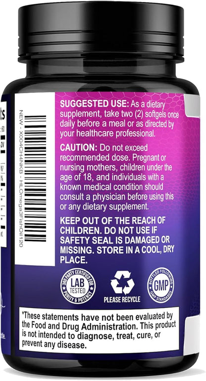 Omega 3 Fish Oil Supplements - 2400mg Fish Oil Per Serving - Triple Strength Omega-3 with EPA & DHA Fatty Acids - Natural Heart, Brain & Immune Support - Wild Caught, Bottled in USA - 120 Softgels