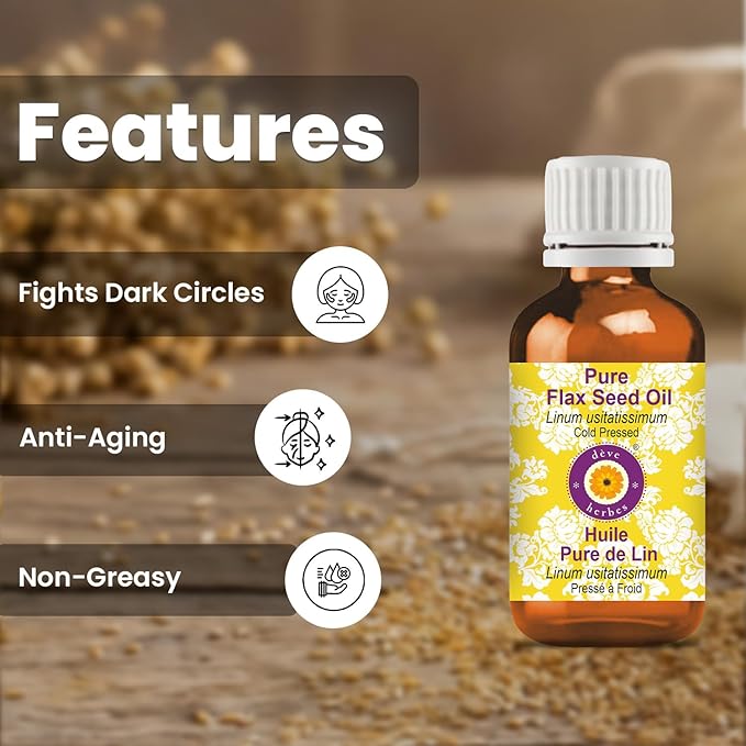 dève herbes Pure Flax Seed Oil (Linum usitatissimum) with Glass Dropper Cold Pressed (Pack of Two) 100ml X 2 (6.76 oz)