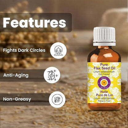 dève herbes Pure Flax Seed Oil (Linum usitatissimum) with Glass Dropper Cold Pressed (Pack of Two) 100ml X 2 (6.76 oz)
