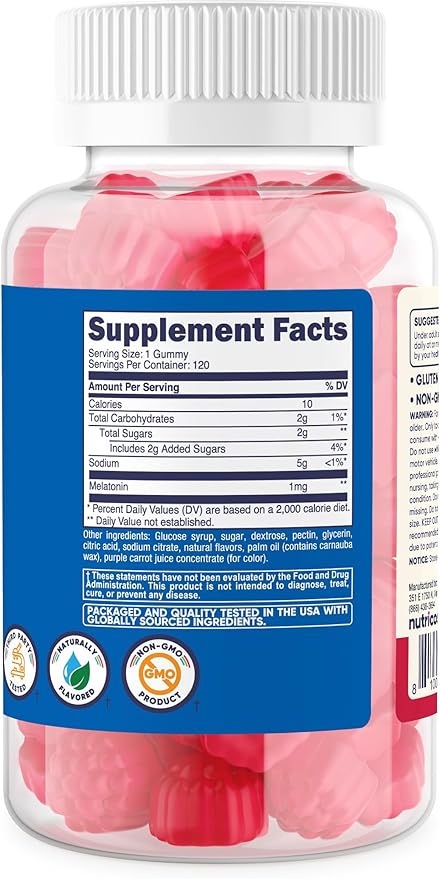 Nutricost Kids Melatonin Gummies 1mg, 120 Gummies, Strawberry Flavored