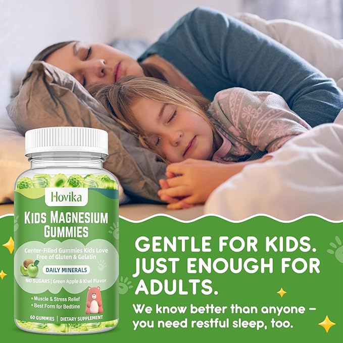 Magnesium Glycinate Gummies for Kids: Calm Magnesium Supplement for Kids & Adults with Zinc Citrate, GABA, Chamomile, Vitamin B6 & C - Sleep, Relaxation & Focus, Green Apple & Kiwi Flavor 120ct