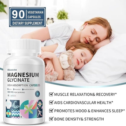 Magnesium Glycinate 400 MG per Serving 100% Chelated for High Absorption, Gentle On Stomach, Non-GMO, 90 Vegetarian Capsules