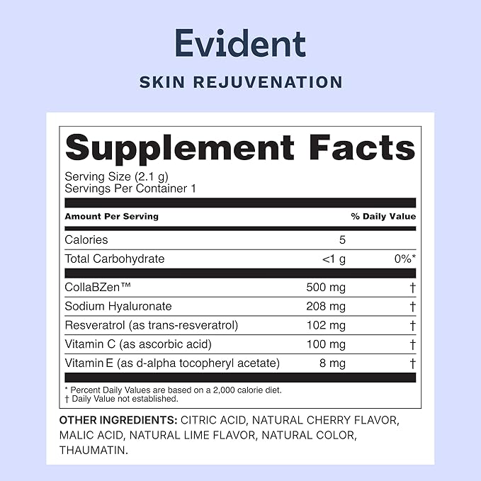 Skin Rejuvenation Powder – Collagen Supplement w/Resveratrol, Sodium Hyaluronate, CollaBZEn, Vitamins C & E – Supports Elasticity, Hydration, Firmness – 2 Pack, 30 Sticks Each