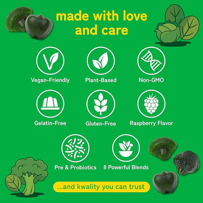 Kwala Nutrition Super Greens Gummies - with Moringa, Spirulina & Chlorella - Made in USA - 60 Gummies - 30 Day Supply