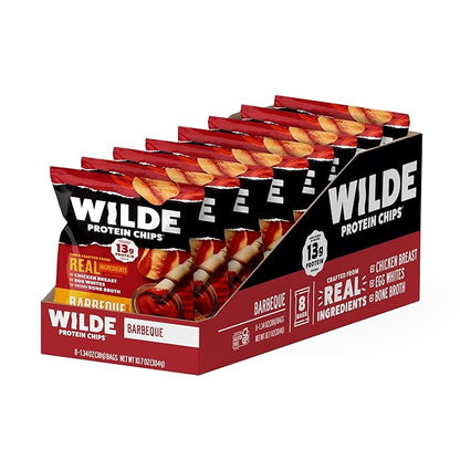 WILDE Protein Chips Barbeque, Thin and Crispy High Protein Snacks, Keto Friendly, Low Carb Chips, Real Ingredients, 1.34oz (Pack of 8)
