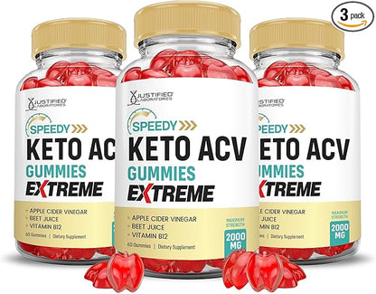 Justified Laboratories (3 Pack Speedy Keto ACV Gummies Extreme 2000MG Speedy Keto Gummies Advanced Formula Apple Cider Vinegar with Pomegranate Beet Juice Powder B12 Vegan Non GMO 180 Gummys