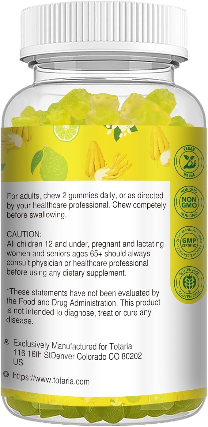 Sugar Free Citrus Bergamot Gummies - All Natural Supplements 25:1 Extract from Italian Bergamot Supplement for Healthy Anti-Aging Sugar-Free Vegan