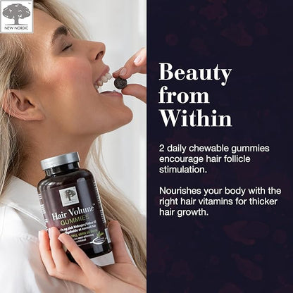 NEW NORDIC Hair Volume Gummies, 2500 mcg Biotin, Daily Hair Vitamins Supplement to Support Hair Skin & Nails, Vegan, 60 Count (Pack of 1)