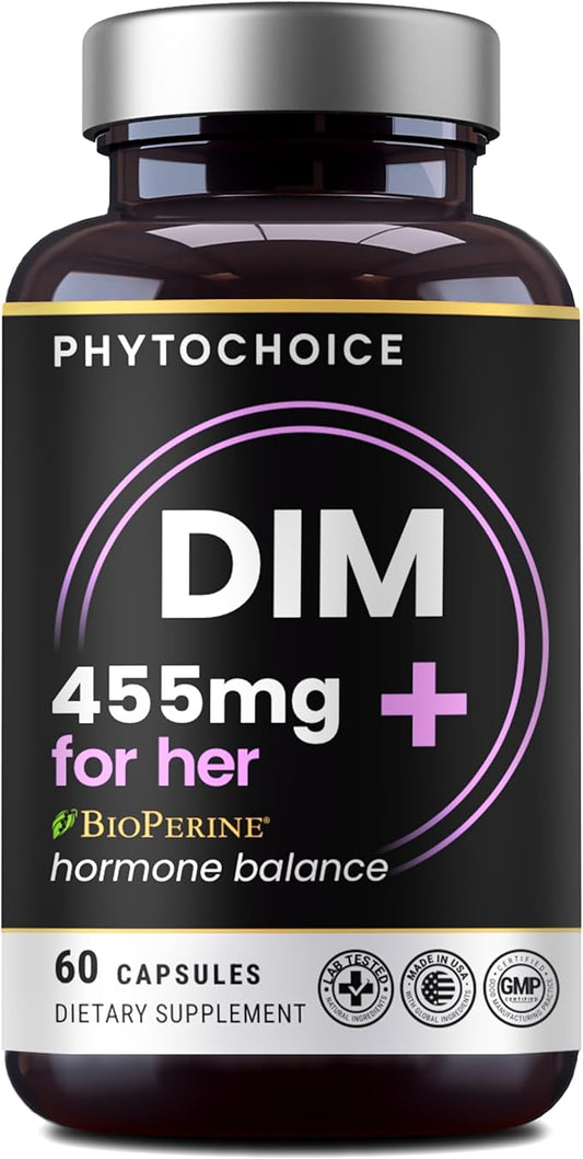 DIM for Women 350mg High Potency with BioPerine® & Broccoli Extract – 455mg Total Complex for Hormone Balance, Estrogen Metabolism, PMS & Menopause Support, Clear Skin & Women’s Wellness, 60 Capsules