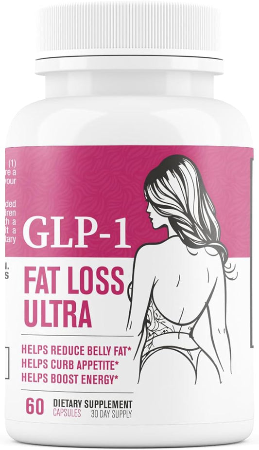 GLP-1 Fat Loss Ultra - Weight Loss Pills, Appetite Suppressant & Fat Burner for Women | Supports Healthy Pathways Associated with GLP-1 Activity | 3rd Party Tested Supplement - 60 Capsules for Adults