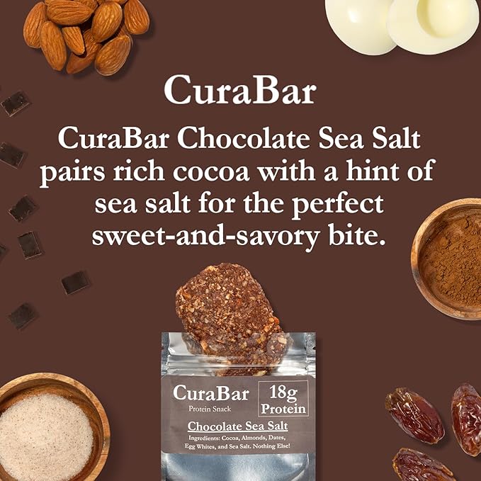 CuraBar Protein Bars – 17g Protein, Low Carb, Gluten Free, Dairy Free, Healthy Snack, Seed Oil Free, No Artificial Ingredients, 12 Count, Chocolate Sea Salt