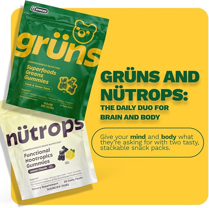 Nutrops Sugar-Free Lions Mane Mushroom Gummies for Adults, Functional Nootropics, Herbal Brain Supplement for Energy, Brain Health, Cognitive, Memory & Focus, Reishi, Chaga, Cordyceps - 28 Day Supply