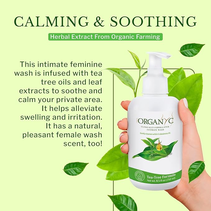 Organyc Feminine Intimate Wash for Sensitive Skin, 250 ml, pH-Balanced Cleanser with Organic Tea Tree & Botanical Extracts