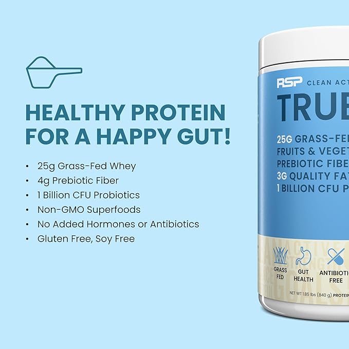 TrueFit High Fiber Protein Powder, Grass-Fed Whey Meal Replacement Shake with Prebiotics, Probiotics, & Organic Superfoods, Keto Friendly, Gluten Free