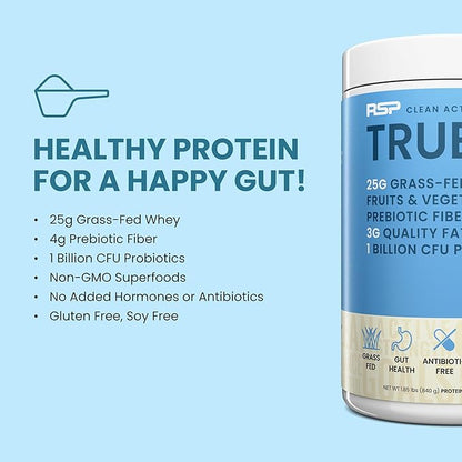 TrueFit High Fiber Protein Powder, Grass-Fed Whey Meal Replacement Shake with Prebiotics, Probiotics, & Organic Superfoods, Keto Friendly, Gluten Free