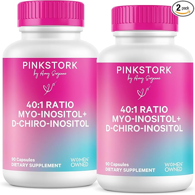 Pink Stork Myo-Inositol & D-Chiro Inositol Supplement - Hormonal Balance for Women - Ovarian Support - 40:1 Ratio - Fertility Supplements for Women - 180 Capsules, 2 Month Supply