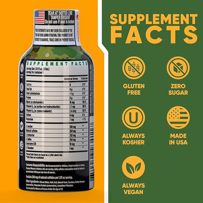 Vitamin Energy Immune+ Extra Strength Energy Shot Army Orange 10 Pack, 260mg Natural Caffeine, B-Vitamins, Citicoline, Green Tea, Immunity & Focus Support, Zero Sugar, Gluten-Free 1.93 fl oz