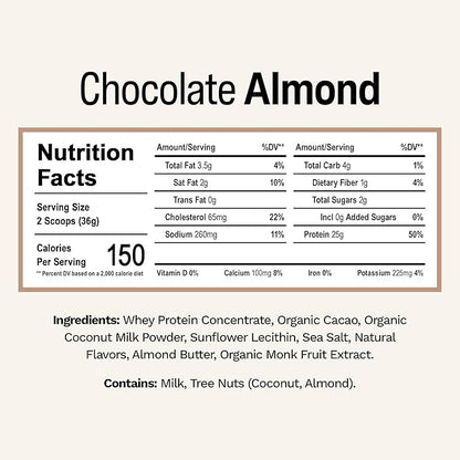 Rise Grass-Fed Whey Protein Powder - Sample Chocolate Almond | 25g Protein No Artificial Flavors, Colors, or Preservatives - Sugar Free, Gluten-Free, Soy Free (Single Serving)