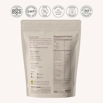 TRU Supplements Plant Based Protein Powder, BCAA, EAA, 20g Vegan Brown Rice & Pea Protein, 100 Calories, 27 Vitamins, No Artificial Flavors 25 Servings (Banana Maple Muffin)