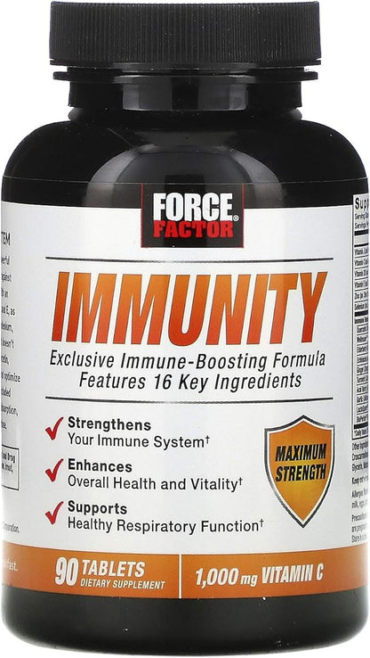 Force Factor Immunity, Immune Support Booster with Elderberry and 1000mg of Vitamin C, Plus Vitamin D, Zinc, Probiotics, Quercetin, Antioxidants, and Echinacea for Immune Health Defense, 90 Tablets