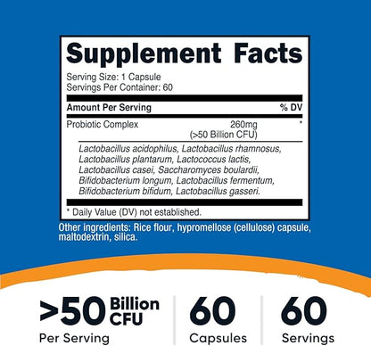 Nutricost Probiotic Complex - 50 Billion CFU, 60 Capsules - Probiotic for Men and Women - Vegetarian Capsules, Non-GMO, Gluten Free