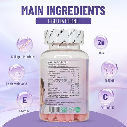 AIHIYO Skin Whitening Gummies, with I-Glutathione, Collagen and Bioth, Antioxidant & Skin Brighten, Anti-Aging, 60 Count