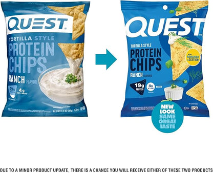 Quest Nutrition Ranch Tortilla Style Protein Chips, 19g Protein, 4g Net Carb, High Protein, Low Carb, Gluten Free, 1.1 Ounce (Pack of 12)